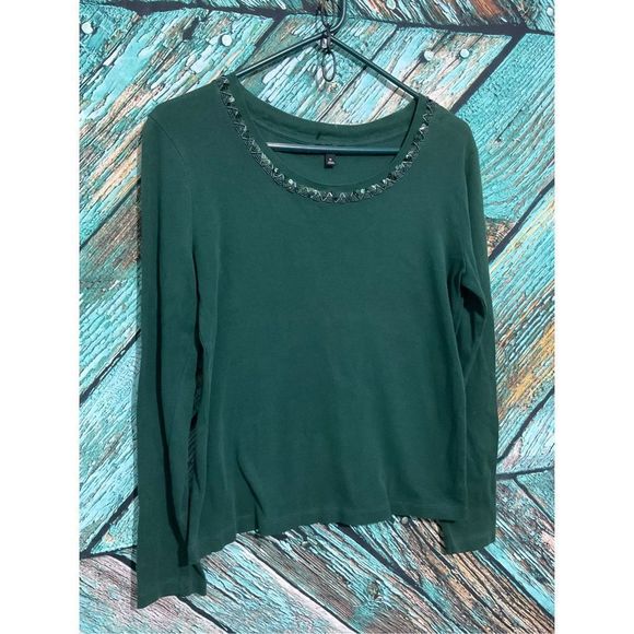 Talbots Green Bead Accent Neckline Size Medium 🍃🌿 - Picture 5 of 13
